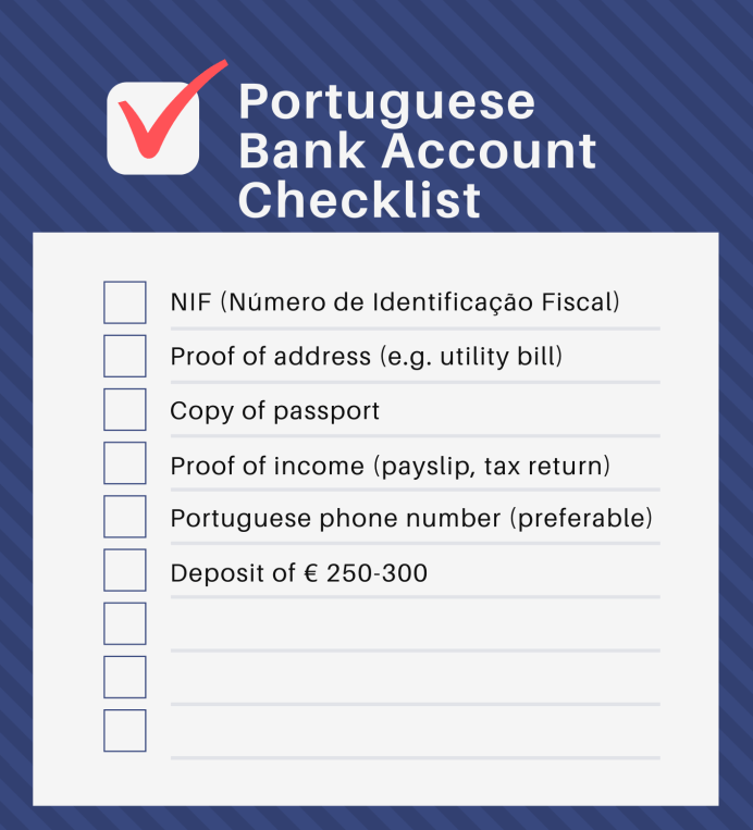 Checklist of what's needed to open a bank account in Portugal